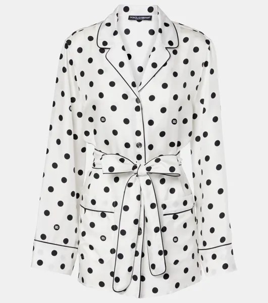 Пижамная рубашка из шелкового твила в горошек Dolce&Gabbana, цвет pois med1.5 f.bianc