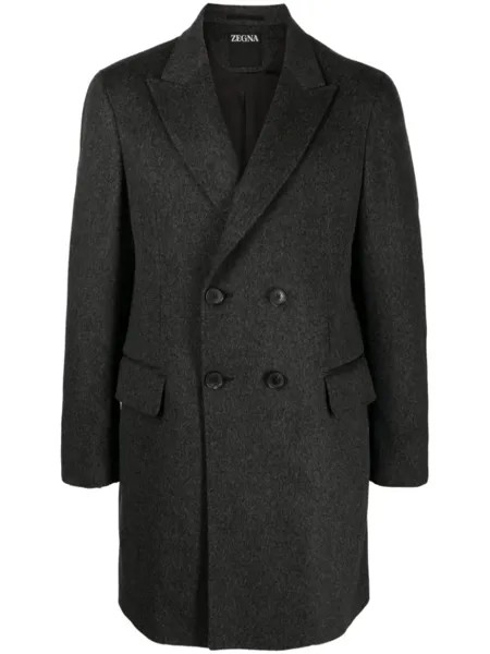 Zegna felted double-breasted coat, серый
