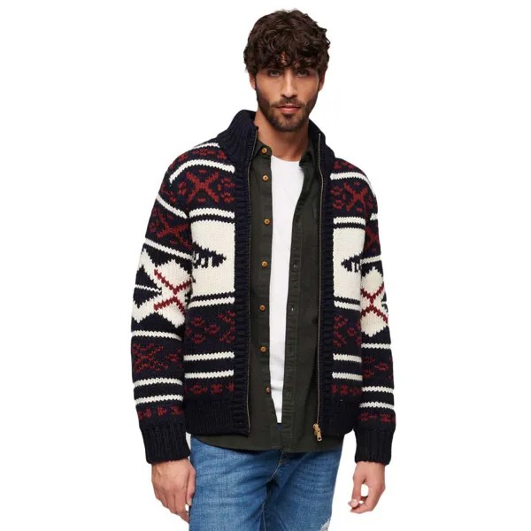 Свитер Superdry Chunky Knit Patterened Full Zip, коричневый