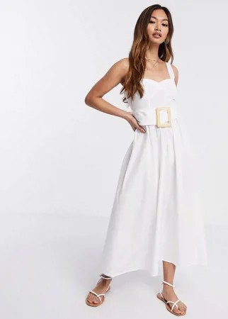 Белый сарафан миди с поясом ASOS DESIGN