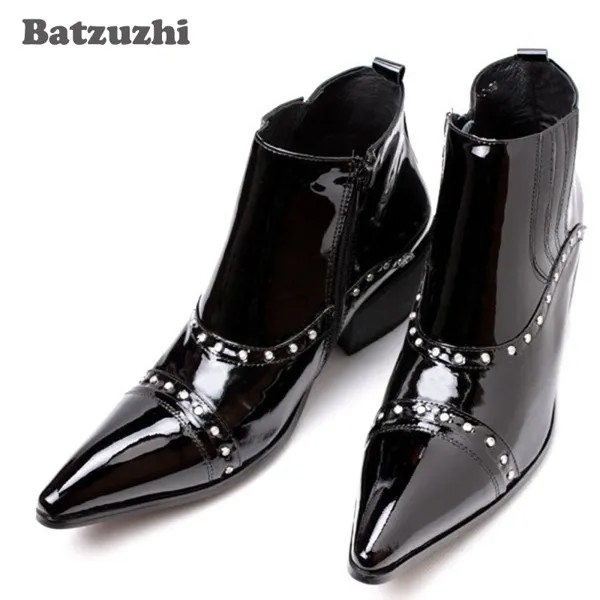 Batzuzhi японский Стиль рок с вырезами; Большие мужские ботинки с острым носком; Ботинки для мужчин; Кожаные ботинки черного цвета для Для мужчи...