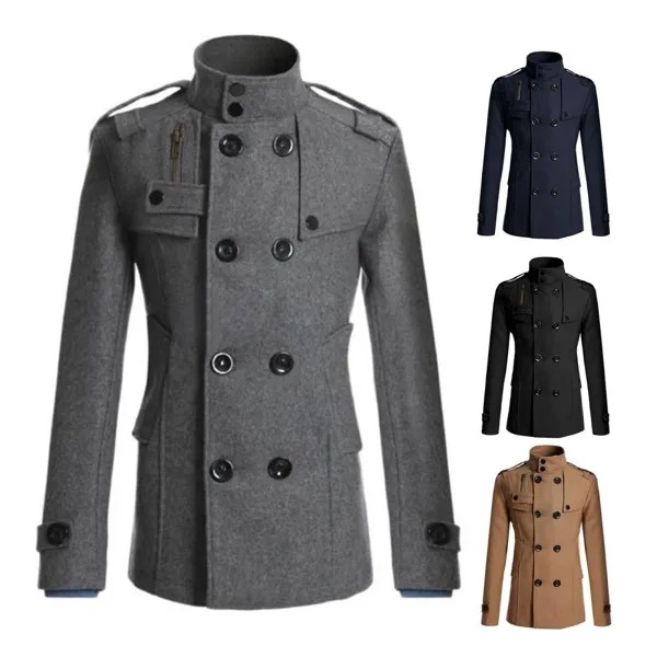 Мужская однотонная двубортная куртка на пуговицах, официальная нежная деловая зимняя куртка с украшением, пальто для повседневной носки