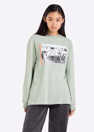Мятный лонгслив oversize с фотопринтом Gloria Jeans