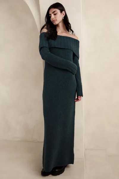 Трикотажное платье Rosie с открытыми плечами Banana Republic, зеленый