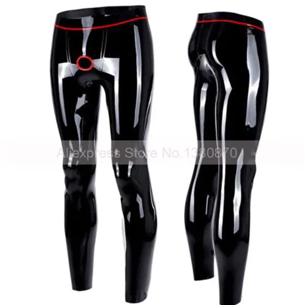 Сексуальные латексные брюки, мужские резиновые черные и красные леггинсы с передней промежностью, кольцо для пениса с отверстием, ручная работа
