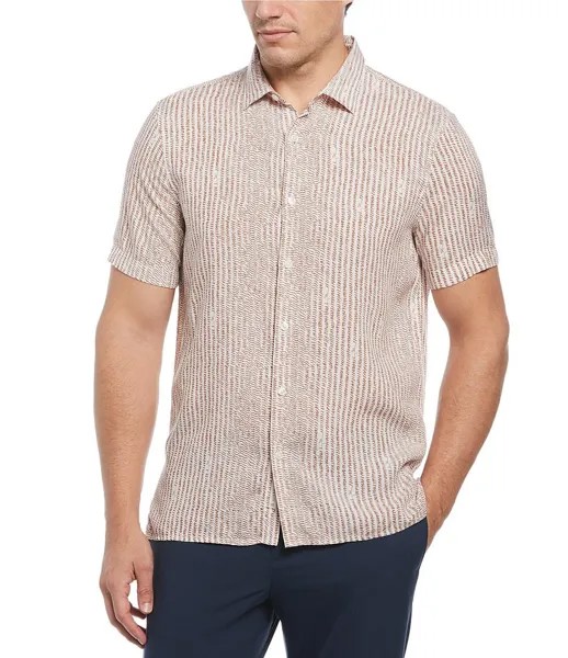 Тканая рубашка с короткими рукавами и принтом Perry Ellis Hand Line, бежевый