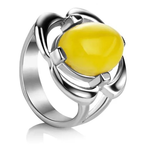 Amberholl Серебряное кольцо с цельным янтарём светло-медового цвета «Фиалка»
