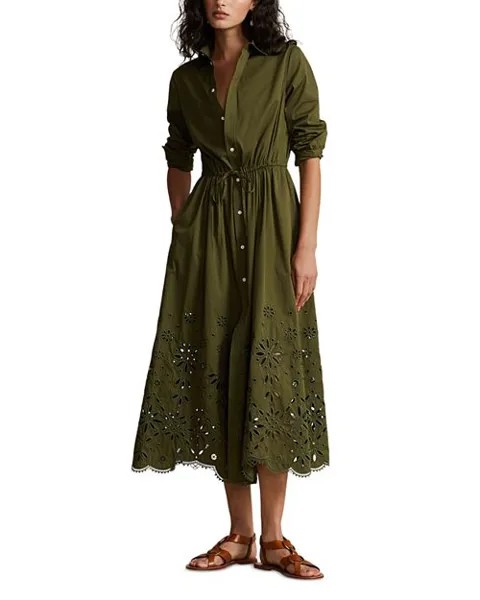 Хлопковое платье миди с люверсами и шнурком Ralph Lauren, цвет Green