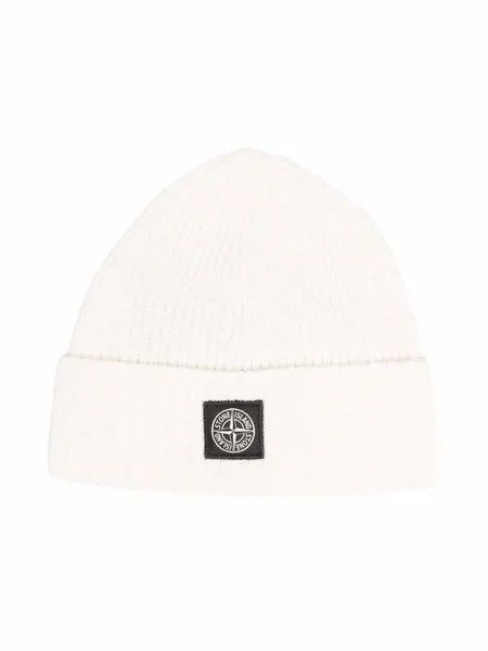 Stone Island Junior шапка бини в рубчик с нашивкой-логотипом