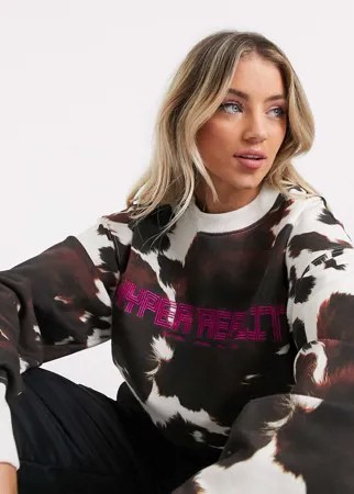Коричневый свитшот с коровьим принтом House Of Holland-Мульти