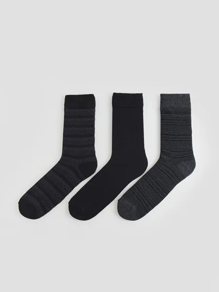 Мужские носки с рисунком, 3 предмета LCW ECO, антрацитовый полосатый