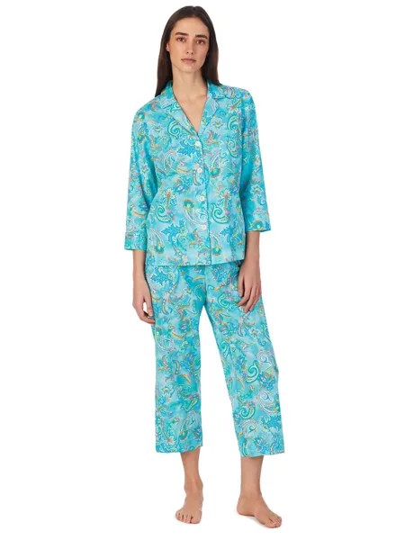Lauren Ralph Lauren Пижама с цветочным принтом и рукавами 3/4, бирюзовый/мульти