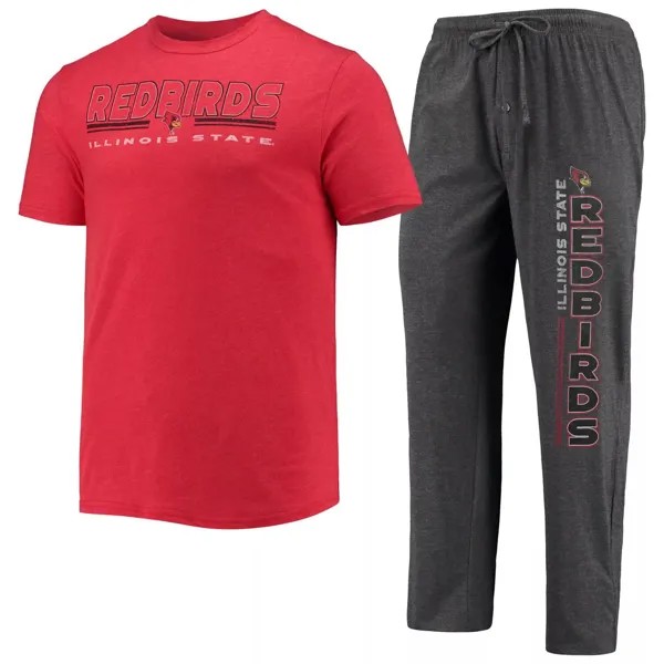 Мужская футболка Concepts Sport с мелованным углем/красным, футболка и брюки для сна Illinois State Redbirds Meter