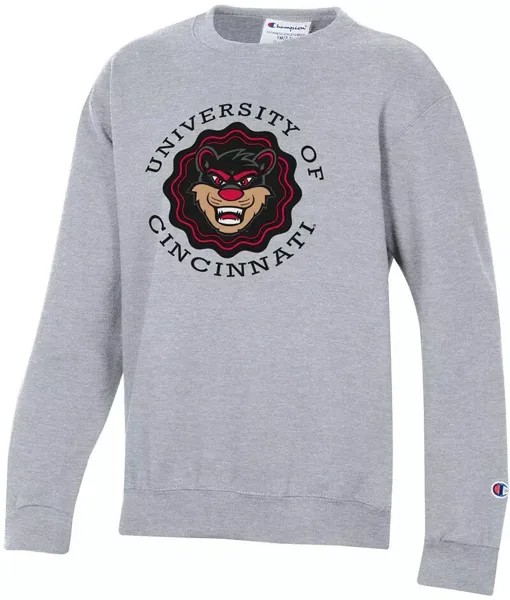 Champion Youth Cincinnati Bearcats Хизер Серый пуловер Powerblend Толстовка с круглым вырезом