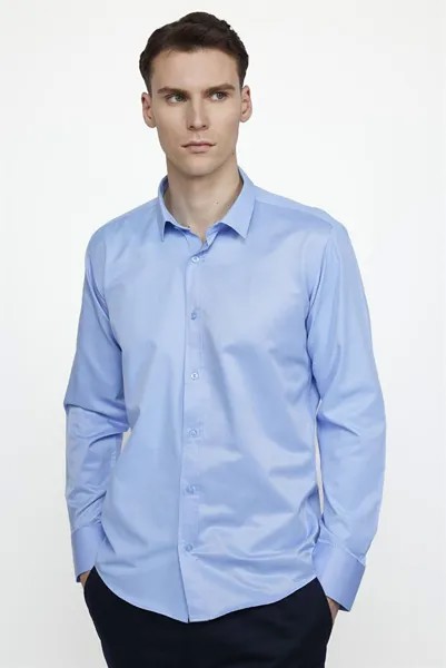 Современная приталенная однотонная атласная хлопковая мужская синяя рубашка TUDORS, синий
