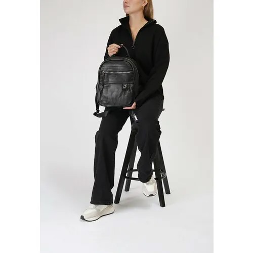 Рюкзак  колье Mario Berlucci, натуральная кожа, внутренний карман, черный
