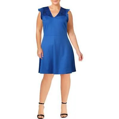 Женское синее коктейльное платье XOXO с кружевной отделкой и развевающимися рукавами для юниоров S BHFO 7890