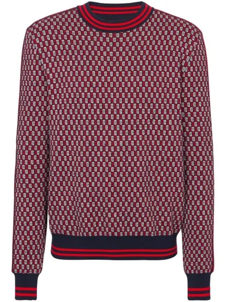 Balmain клетчатый джемпер с монограммой, красный