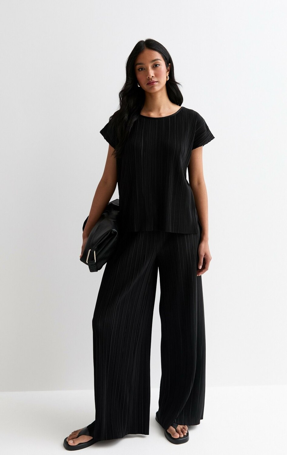Тканевые брюки PLISSÉ WIDE LEG New Look, черный