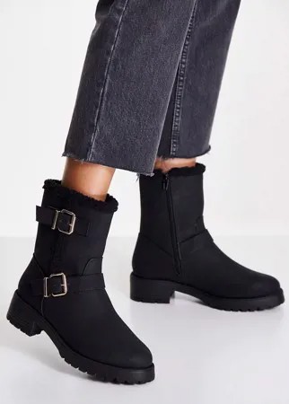 Черные походные ботинки без застежки с подкладкой из овчины ASOS DESIGN Amber-Черный