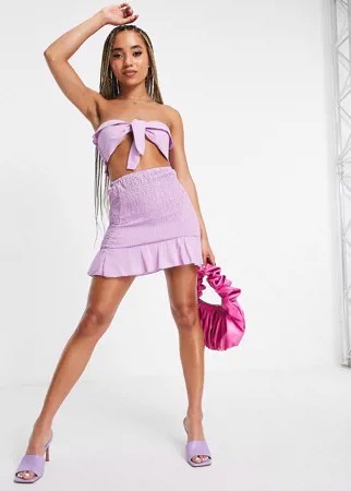 Комплект из топа с завязкой и ремешками и мини-юбки со сборками South Beach-Фиолетовый цвет