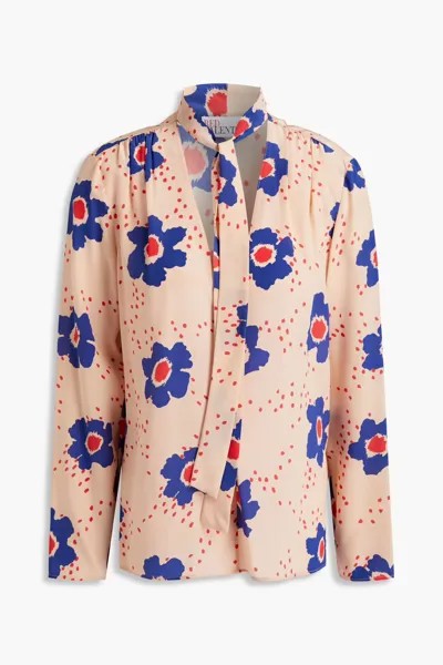 Блузка из шелкового крепдешина с бантиком и цветочным принтом Redvalentino, цвет Blush