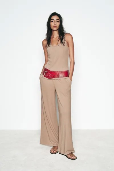 Рустиковые широкие брюки ZARA, кэмел