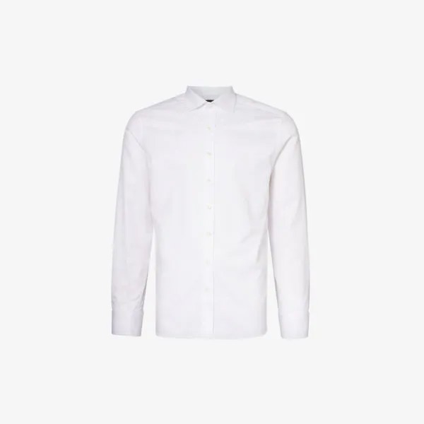 Рубашка стандартного кроя из хлопкового твила со складками и вырезом-воротником Oscar Jacobson, белый