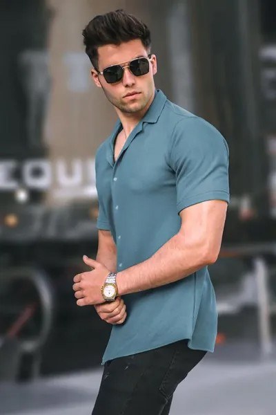Мужская рубашка индиго с коротким рукавом 5500 MADMEXT
