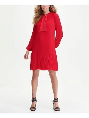 DKNY Женское красное плиссированное короткое вечернее платье с длинными рукавами и завязками на шее + расклешенное платье 4