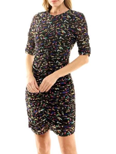 Платье-футляр со сборками и принтом Key Nicole Miller, цвет Black Combo