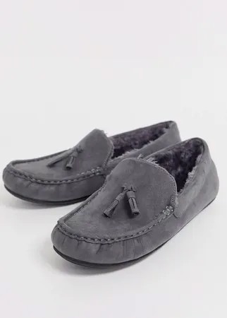 Серые слиперы с подкладкой из искусственного меха ASOS DESIGN-Черный