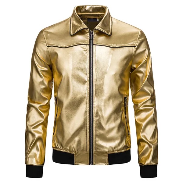 Мужская золотистая металлическая куртка для ночного клуба, приталенная бейсбольная куртка-бомбер на молнии, мужские блестящие куртки для танцев, дискотеки и вечеринок, пальто