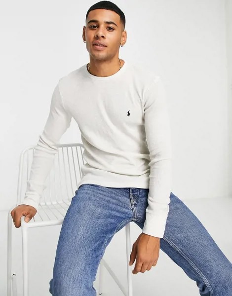 Кремовый лонгслив для дома из вафельного трикотажа Polo Ralph Lauren-Белый