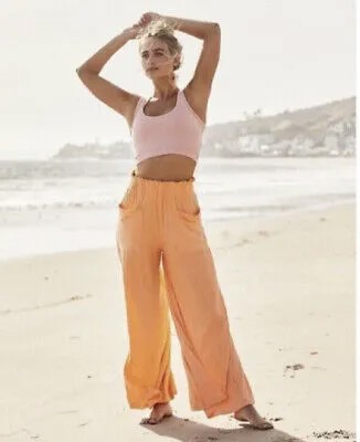 Длинные широкие брюки в рубчик Free People Movement Bliss Out персикового цвета XS NWT