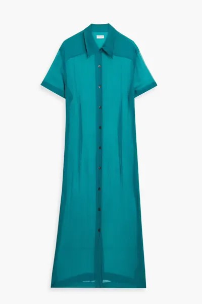 Платье-рубашка миди из шелкового крепона Dries Van Noten, бирюзовый