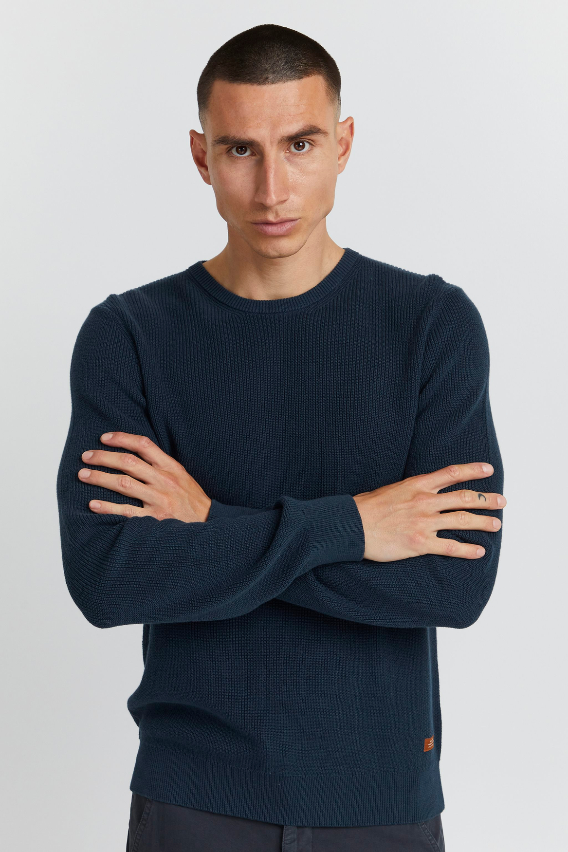 Пуловер BLEND Rundhals Strick Basic Langarm Sweater, темно синий
