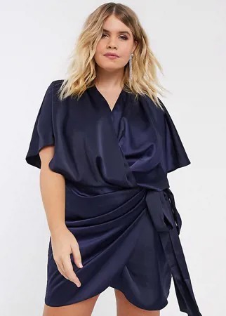 Платье мини с запахом и завязкой в стиле кимоно ASOS DESIGN Curve-Темно-синий