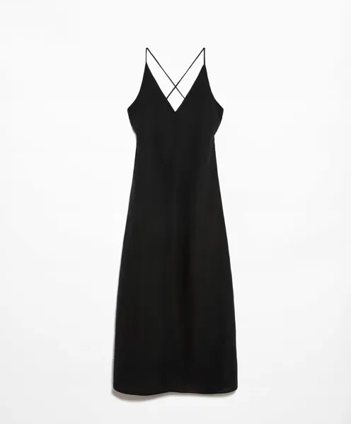 Платье Oysho Long Strappy With Embroidered Linen, черный