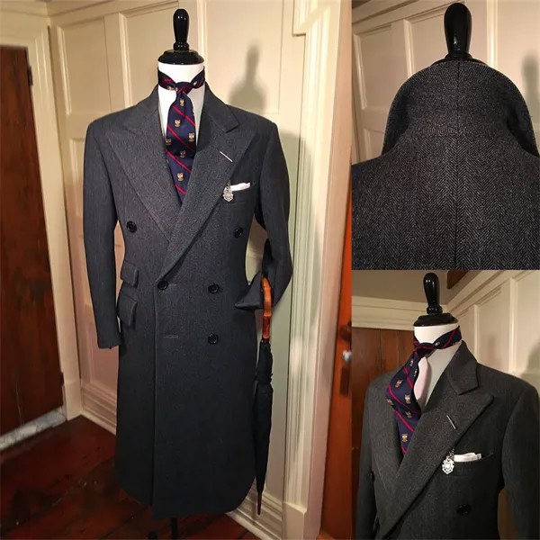 Мужской костюм в елочку, Длинный блейзер, толстая официальная двубортная офисная куртка, зимняя деловая куртка на заказ, Kingcoat