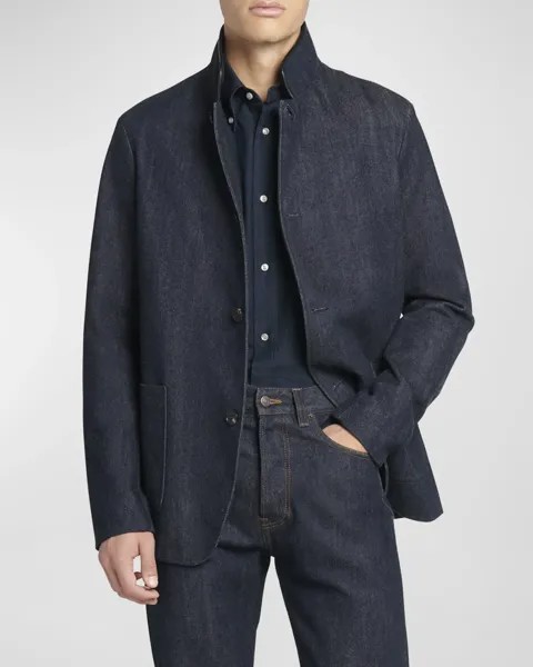 Мужская джинсовая куртка из кашемира и хлопка спагна Loro Piana, цвет Shadow Blue