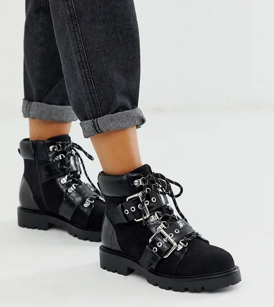 Черные походные ботинки для широкой стопы ASOS DESIGN Avenue-Черный