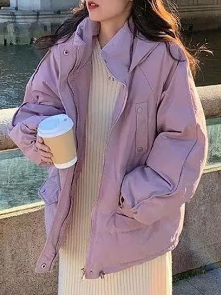 Milanoo Puffer Coats For Women Pink Wind Proof Long Sleeves Polyester Winter Outerwear