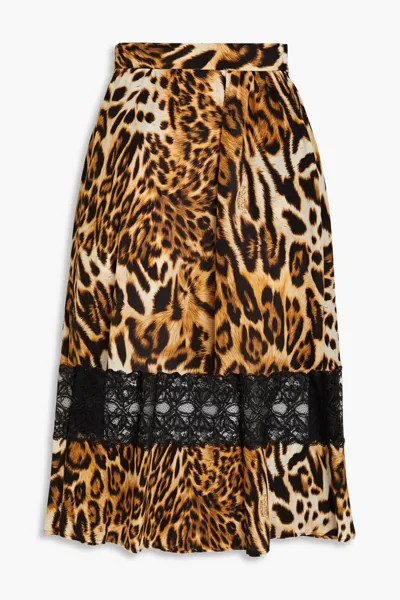 Юбка миди из шелкового крепдешина с леопардовым принтом и кружевной отделкой Boutique Moschino, цвет Animal print