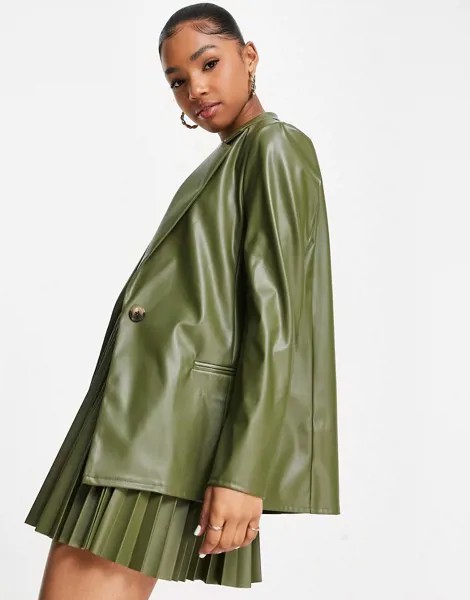 Оливковый пиджак из искусственной кожи в винтажном стиле ASOS DESIGN-Зеленый цвет