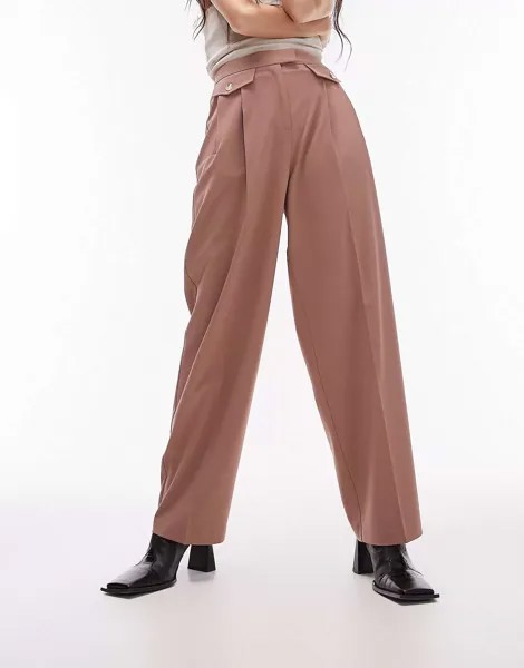 Topshop Розовые брюки с присборенными штанинами и клапаном на пуговицах
