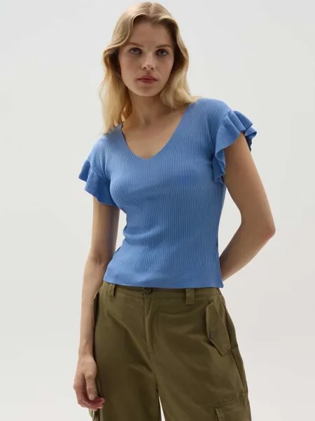 Футболка в рубчик с рукавами и воланами Hybrid, цвет denim blue