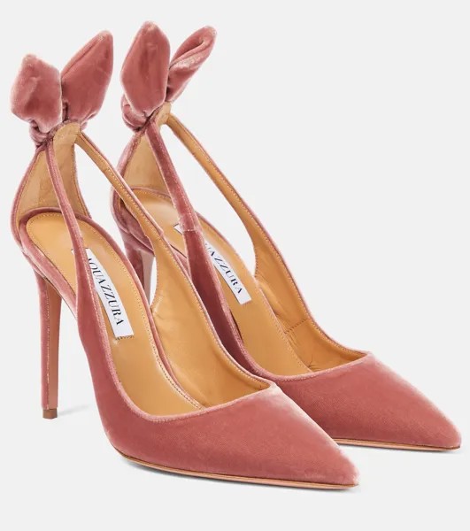 Бархатные туфли с галстуком-бабочкой 105 Aquazzura, розовый