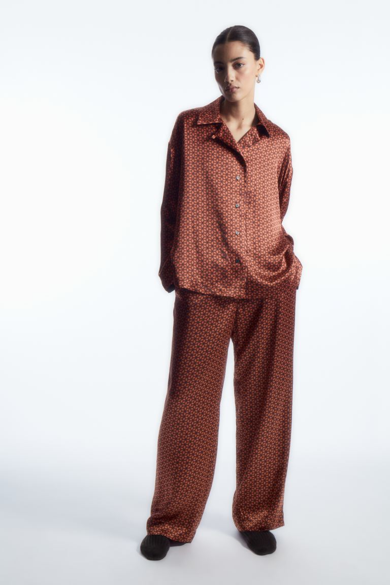 Пижамные штаны с принтом из чистого шелка Cos, коричневый