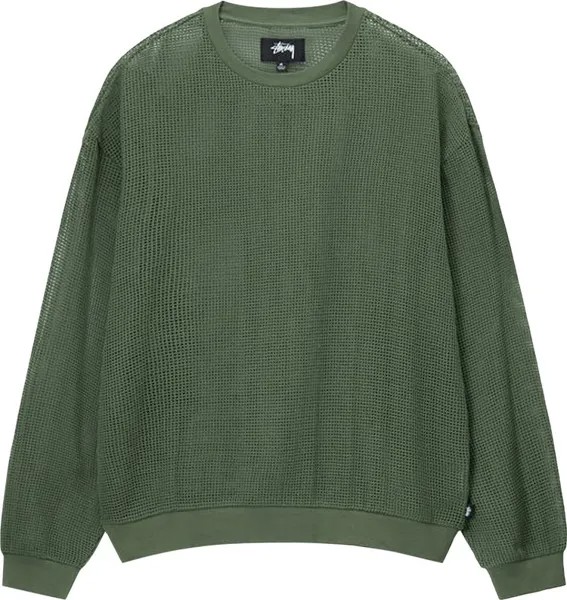 Лонгслив Stussy Cotton Mesh Long-Sleeve Crew 'Olive', зеленый